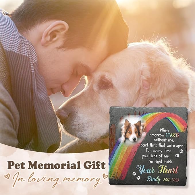 Rainbow Bridge Pet Memorial Gifts - Dog Bereavement Gifts - Square Shaped Dog Memorial Gifts for Loss of Dog Sympathy Gift - Cat, Dog Memorial Stone
