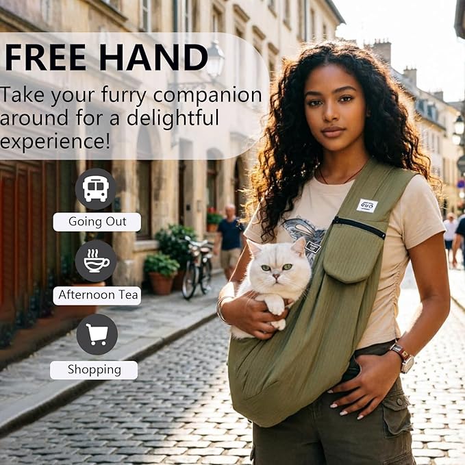 Dog Sling,Dog Slings for Small Dogs for 3-12 lbs,Puppy Sling Made of Waterproof and Anti-Static Fabric, Cat Sling with Storage Bag, Anti-Detachment, Make It Easy for Pets to Travel Green