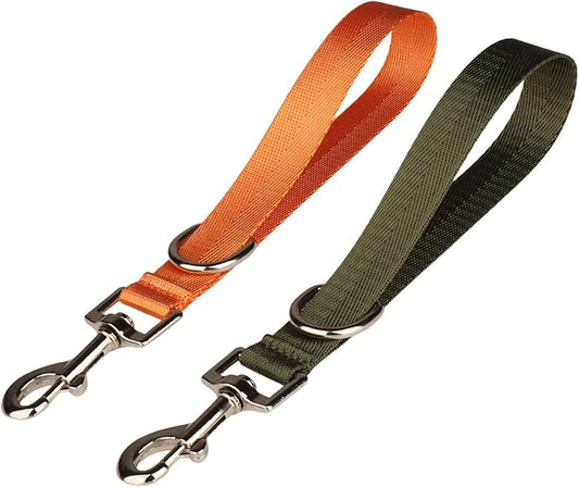 Short Dog LeashTraffic Dogs LeashesTraining Lead - Pet Dogs Traffic Grab Handle Dog Grab Tab Training Tab 2 Pack Nylon Pets Lead(Orange & Army Green)