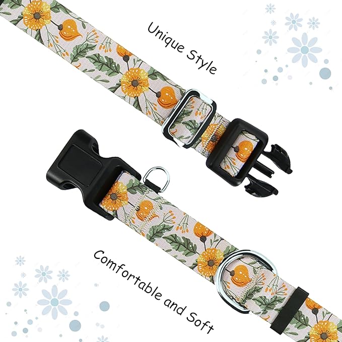 Martingale Collar for Dogs with Buckle Anti Pull Adjustable Nylon Limited Slip Training Dog Collars (Beige Floral, Medium)