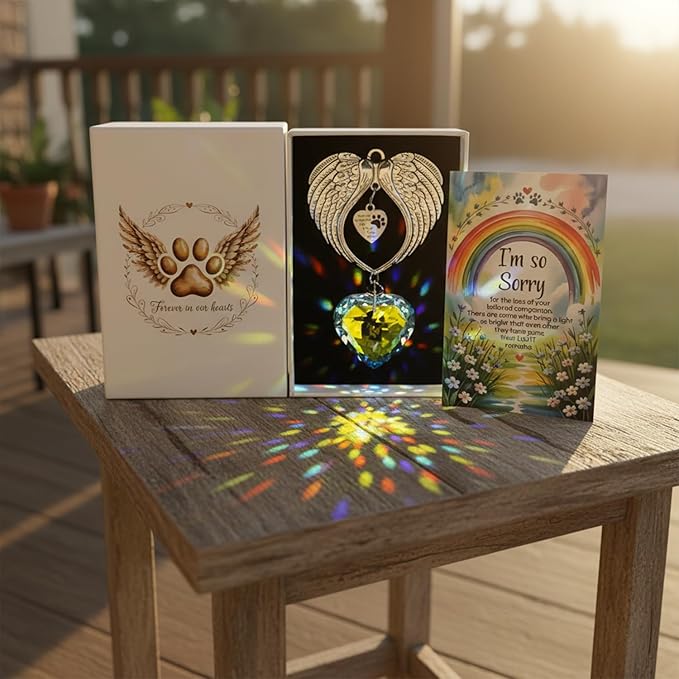Memorial Sympathy Gift Box for Dog Loss - Pet Memorial Clear Crystal Ball Grief Suncatcher for Loved One, Thoughtful Dogs Remembrance, Rainbow Maker, Hanging Ball Prisms Gifts (Pet Suncatcher)