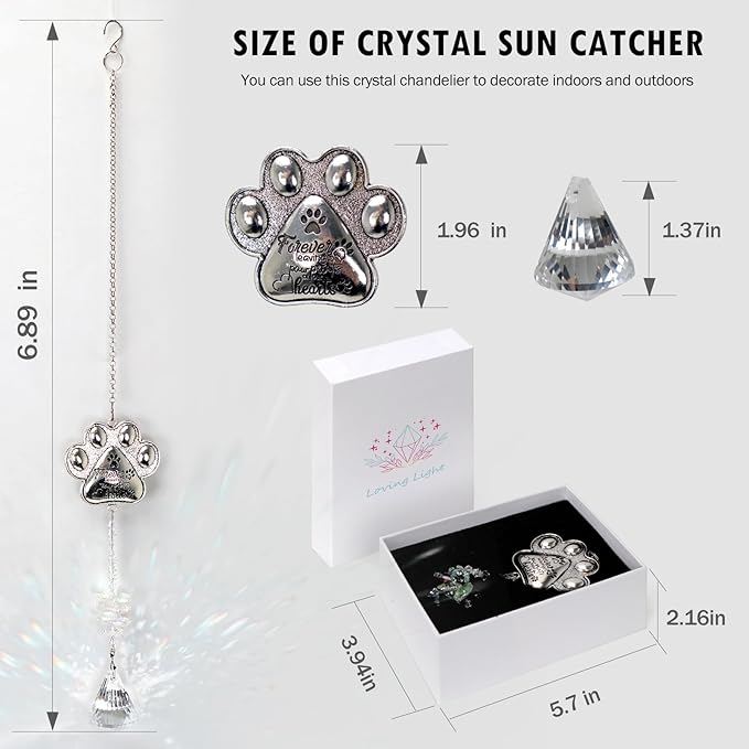 Pet Memorial Suncatcher - Loss of Pet Sympathy Gift for Dog and Cat Owners with Crystals, Indoor Window Suncatchers, Bereavement Gifts Dog Memorial (Transparent)