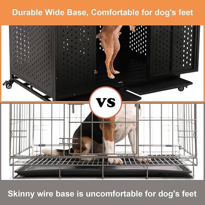44 inch Indestructible Heavy Duty Dog Crate, Escape-Proof Indoor Impact Dog Cage for Large Medium Dogs, High Anxiety Pet Kennel with 2 Trays, 4 Wheels, 4 Locks and Double Door, XL