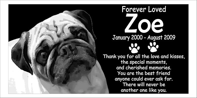 Personalized Pug Pet Memorial 12"x6" Engraved Black Granite Grave Marker Head Stone Plaque ZOE1