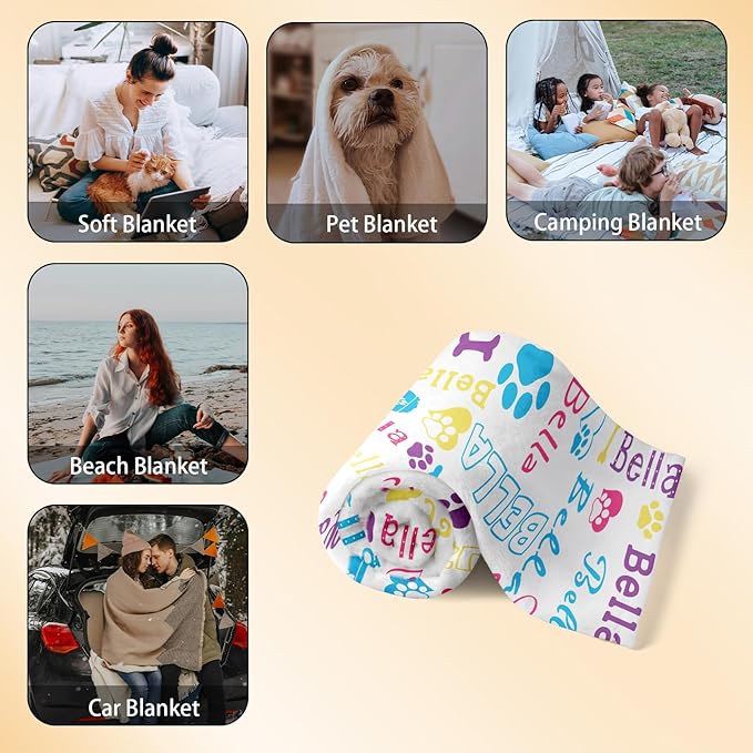 Custom Pet Blanket, Personalized Dog Blanket with Name, Customized Soft Flannel Blanket Gift for Pet Lover, Birthday, for Pet Animal Women Men Dog Lovers Memorial Gift