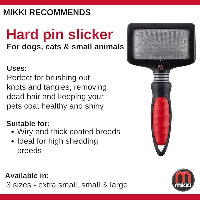 Mikki Dog, Cat, Puppy, Kitten Grooming Hard Pin Slicker Brush -For Knot, Tangles -Med-Lrg Pet-Large,Black