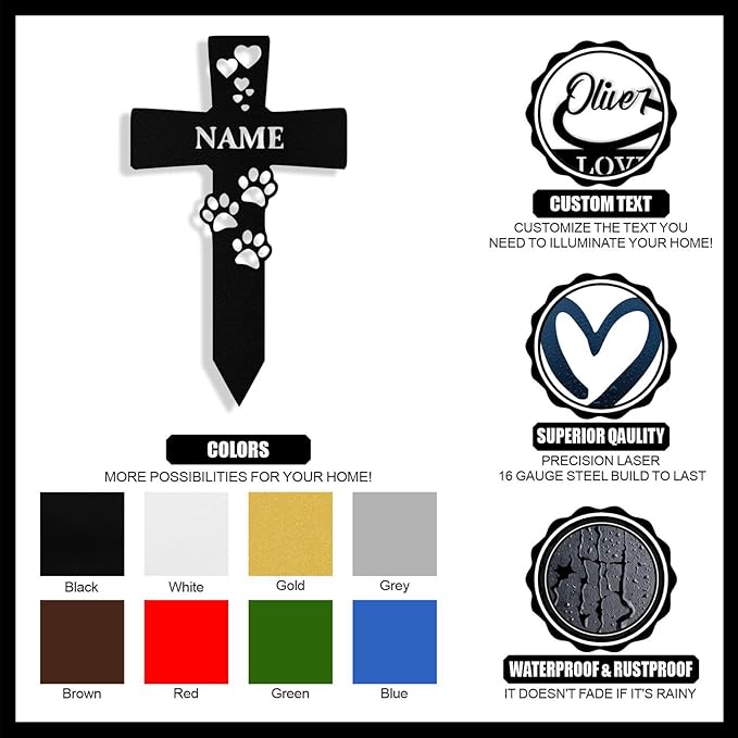 Custom Dog Grave Markers Outdoor, Personalized Pet Grave Marker Stake Dog Memorial, Outdoor Weatherproof Pet Cemetery Cross Sign, Personalized Dog Memorial Gifts for Loss of Dog