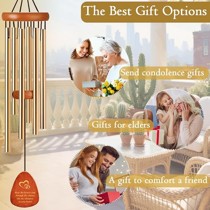 Dog Memorial Gifts Wind Chimes, Pet Loss Sympathy Gift, 25.5'' Dog Cat Passing Away Remembrance Wind Chime with Rainbow Bridge Poem Card, Gold
