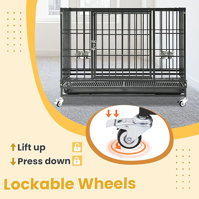 12-Pack 36 inch Stackable Heavy Duty Dog Crate, Metal Escape Proof Dogs Cage Kennel with Lockable Wheels, Removable Tray & Metal Grid, Top Access for High Anxiety Dogs Medium/Small Dogs