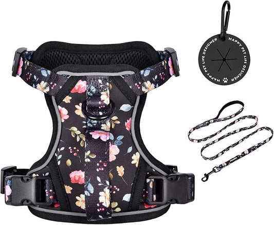 Petmolico Dog Harness for Small Dogs, Cute Harness Vest with Two Leash Clips and Soft Handle, Reflective Easy Walk Puppy Vest - Black Peach, Small