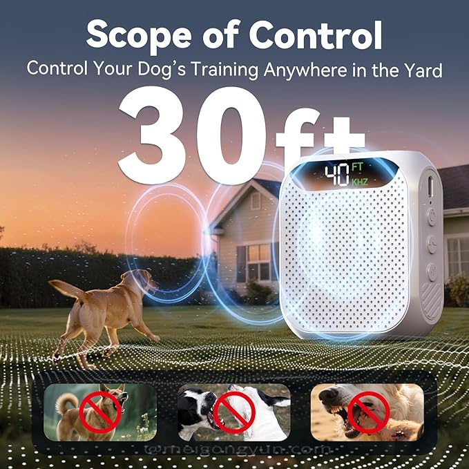MALOK Dog Bark Deterrent Devices, 30ft Ultrasonic Anti Barking Device for Dogs, Rechargeable Bark Control Device with Adjustable Frequency & Range for Walking, Yard and Home Indoor & Outdoor Use