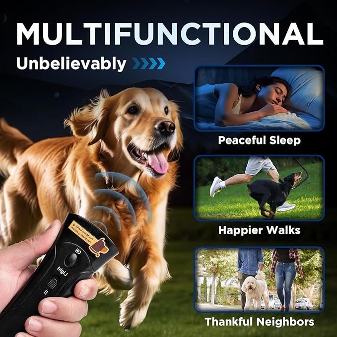 Dog Bark Deterrent Devices, Ultrasonic Anti Barking Device for Dogs, Barks No More Dog Training Device, Stop Dog Bark Control Deterrent Device Indoor Outdoor, Safe for Human & Dogs, Contains Battery
