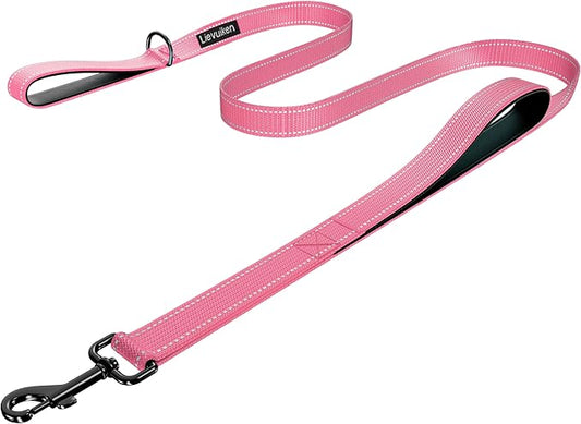 Dog Leash 5ft Long, Double Handle Dog Leash for Safety Control Training, Heavy Duty Dog Leads with Traffic Padded Handles, Reflective Leashes for Small Medium Large Dogs(5ft, Pink)