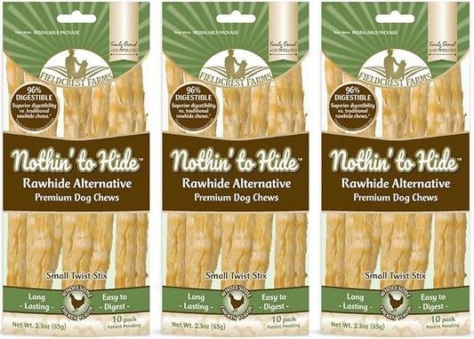 Fieldcrest Farms Nothing to Hide Natural Rawhide Alternative Twist Stix for Dogs - 3 Pack (30 Sticks) Premium Grade Easily Digestible Chews - Great for Dental Health (3 Count (Pack of 1), Chicken)