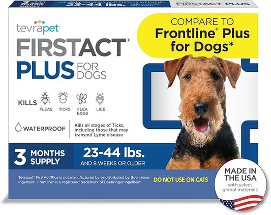 FirstAct Plus Flea Treatment for Dogs, Medium Dogs 23-44 lbs, 3 Doses, Same Active Ingredients as Frontline Plus Flea and Tick Prevention for Dogs