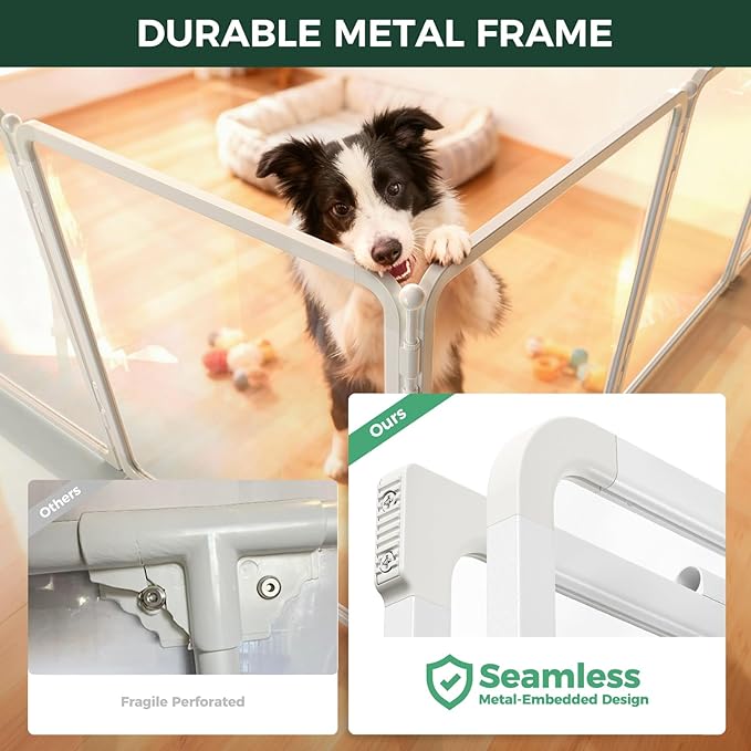 FXW AuraSpace Pro Acrylic & Wire Mesh Indoor Dog Playpen, 32" Height 10 Panels Metal Dog Pen for Small and Medium Dogs, White│Patented