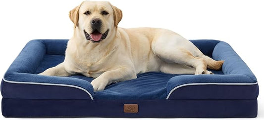 Bedsure Jumbo Orthopedic Dog Bed for Extra Large Dogs - Washable XLarge Dog Cat Bed Waterproof, Comfort Dogs Couch Sofa with Washable Removable Cover, Pet Bed with Nonskid Bottom, Blue Navy, 45"
