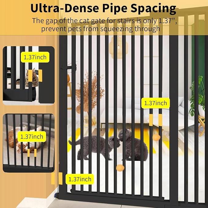 55.1 inch Extra Tall Pet Gate, Extra Wide 29.92"- 43" Adjustable Dog Gates, Pressure Mounted Walk Through Swing Safety Tall Cat Gate for Doorways, Stairs, Kitchen(Black)