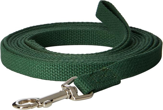 Cotton Dog Training Lead, 10ft, Green, Soft Woven Dog Training Leash for Obedience, Recall, and Control Training