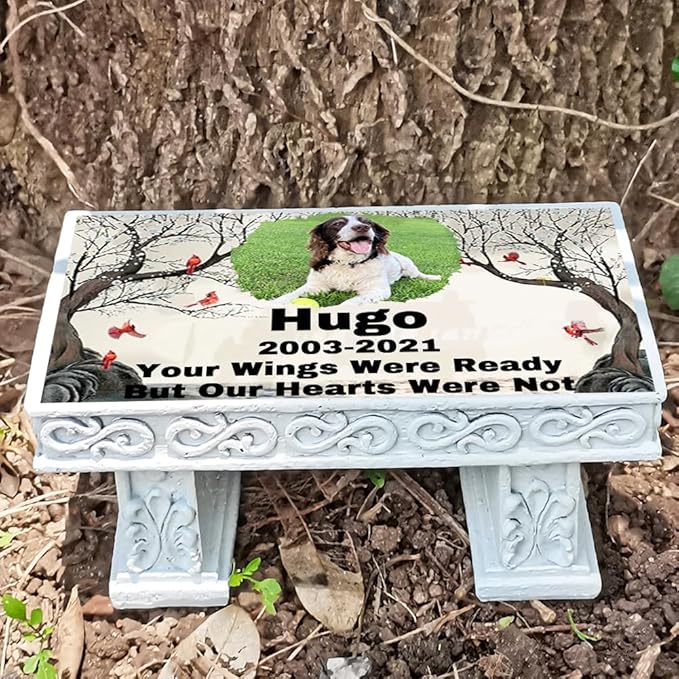 Personalized Memorial Bench for Pet Human, Custom Pet Memorial Stone with Colorful Photo, Pet Grave Marker Dog Headstone Cat Tombstone, Loss of Pet Gifts, Memorial Garden Plaque
