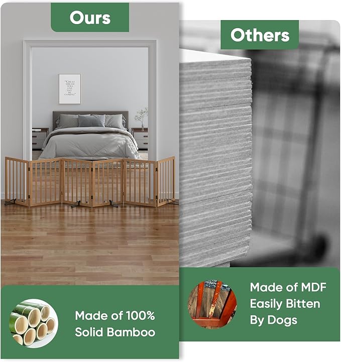 Dog Gates for Doorways, Freestanding Dog Gate Indoor, Foldable Pet Gates for Doorways Bedroom, Puppy Gate with Metal Support Feet, Room Divider 6 Panels (Dark Walnut)