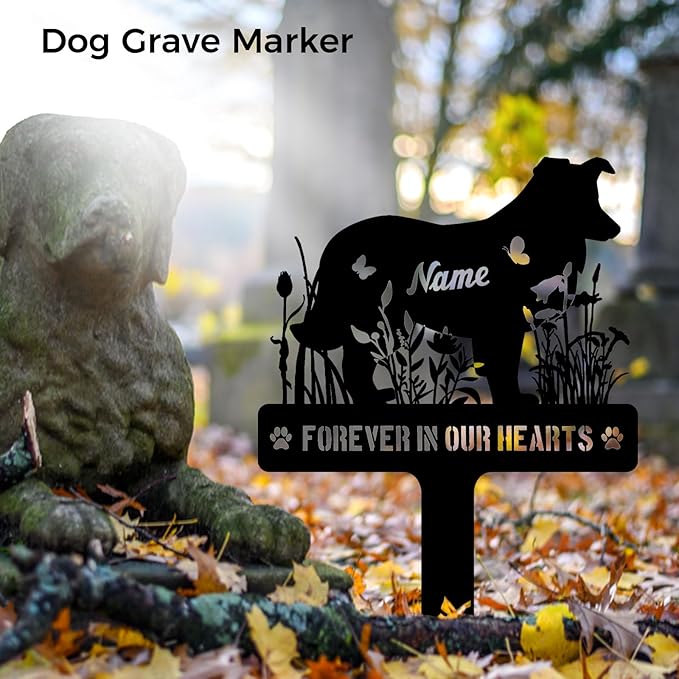 Custom Shetland Sheepdog Sheltie Memorial Stake, Personalized Dog Grave Marker, Metal Pet Tombstone, Outdoor Sympathy Sign for Garden Yard Decor, Pet Loss Gift