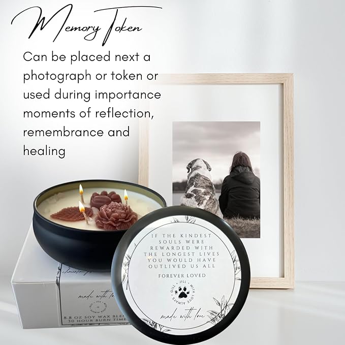 Paw Print Pet Loss Bereavement Candle – Dog Memorial Gifts for Loss of Dogs, Pet Sympathy & Condolence Gift, Rainbow Bridge Remembrance Candle with Rose Quartz Stones, in Memory of Dog Gift