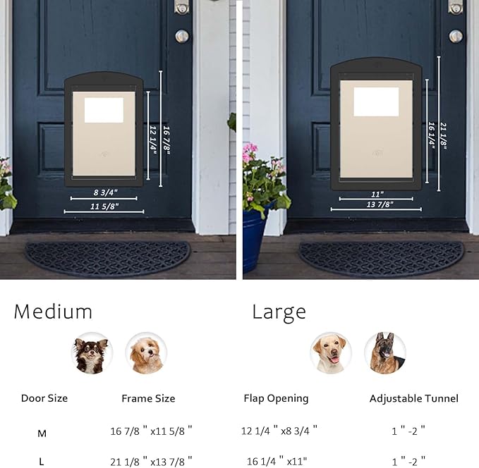 Dog Door for Door,Door for Dogs and Pets,Strong Plastic Doggy Door Cat Door and Medium Dog Door with Sliding Lock Panel and Magnetic Soft Flap(Black, Medium)