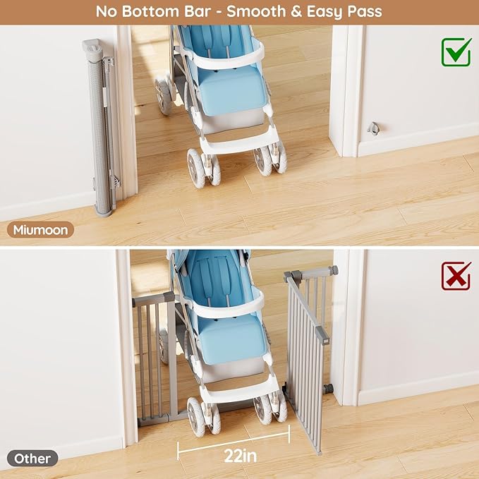 One-Hand Operation Retractable Baby Gates, 200 inch Retractable Gate with Reinforced Strip Design to Prevent Crawling Through, 16 FT Outdoor Retractable Gates Extra Wide for Garage