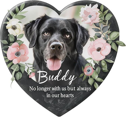 Custom Dog Memorial Stone with Photo & Name – Personalized Pet Headstone, Paw Print Keepsake Gift for Dog Loss, Outdoor Garden Slate Plaque