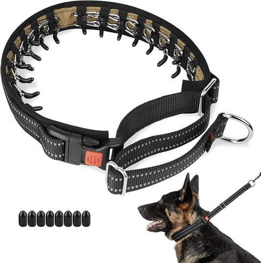 Mayerzon Martingale No Pull Collar for Medium Large Dogs German Shepherd Doberman Pitbull, Patented Anti Pull Correction Dog Collar for Walking Training, Reflective, Adjustable, Hidden(L, Black)