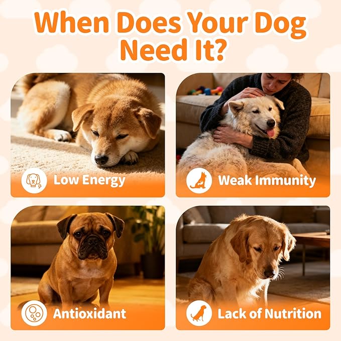 Dog Vitamins and Supplements for Daily Energy, Immune, Antioxidants, Gut, Skin & Coat, Dog Multivitamin Powder for Homemade Food with L-Carnitine, Taurine, Probiotics - Beef Flavor, 75 Scoops