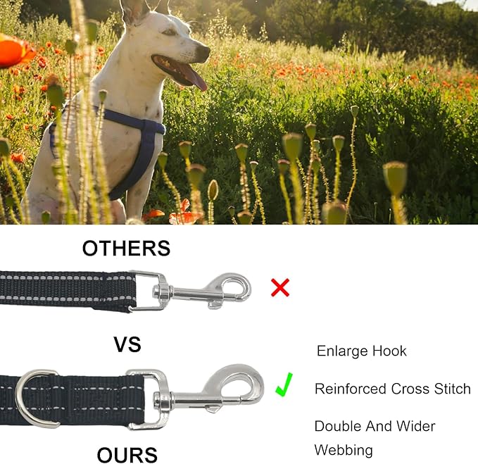 Standard Training Leashes 12 Inches for Dogs, Short Traffic Dog Leash Heavy Duty Padded Handle, Nylon Anti Pull for Reflective, Short Line Dog for Small, Medium and Large Dogs 1 FT Black