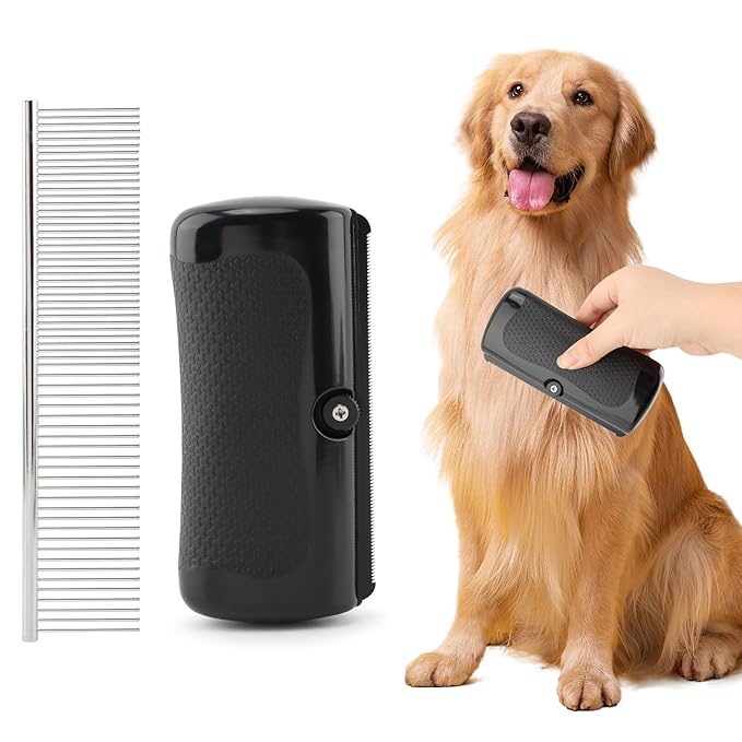 Deshedding Brush with Steel Comb,Dog Brush for Shedding,Pet Hair Removal Tool for Cats, Dogs, Rabbits, Horses, Matted Hair, Loose Hairs ﻿