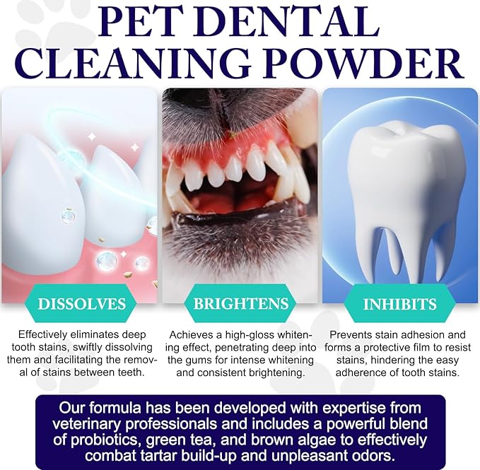 Dog Teeth Cleaning Powder - Dog Dental Powder - Plaque Off Pet Tooth Cleaning lab co - Targets Tartar & Reduces Plaque & Bad Breath - Teeth Cleaning Made Easy for Small, Medium, Large Dogs
