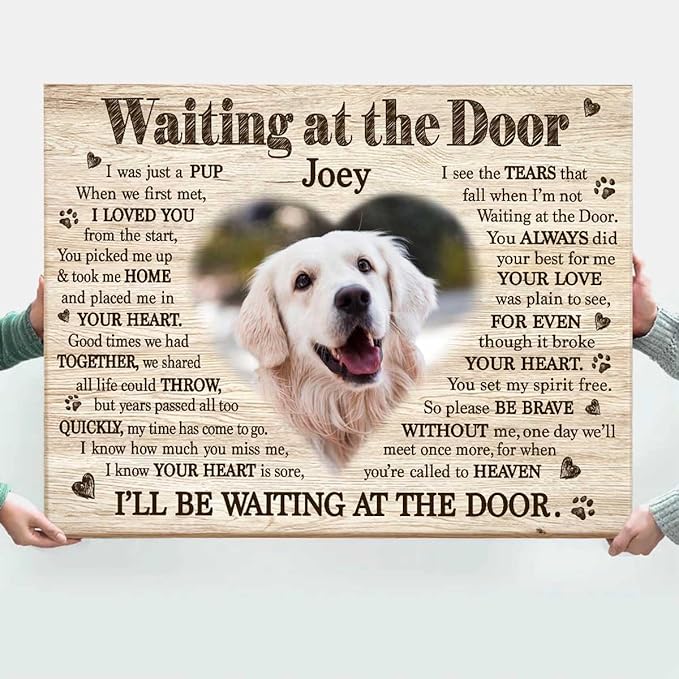 Benicee Shop Waiting At The Door Dog Poem Canvas, Custom Pet Loss Memorial Gifts, Dog Sympathy Gifts 8x10 inches canvas