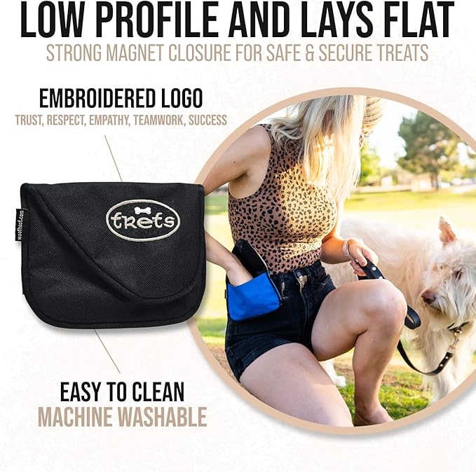 Woofhoof Dog Treat Pouch, Black Training Treat Pouch - Clip On Dog Treat Holder, Innovative No Spill Design, Magnetic Flap, Expandable Gusset, Made of Durable Nylon, Machine Washable
