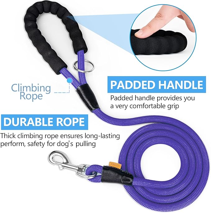 Dog Leash, Braided Rope Traction – Walking Training Lead for Medium/Large Dogs ((1/2") x 6FT, Purple)