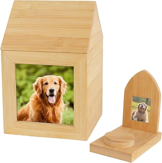 Pet Urn,Pet Memorial Box with Photo Display,Wooden Pet Urn to Collect Ashes and Hair,Dog Urns for Ashes,Pet Keepsake,for Cats Dogs or All Pets(Small Size)