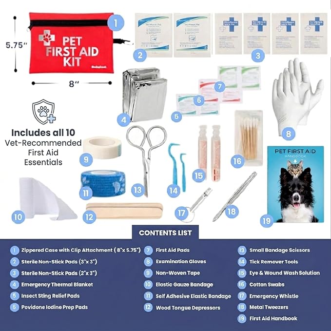 Dog First Aid Kit 3-Pack – 2 Hard-Sided & 1 Compact Travel Pet First Aid Kits – Vet-Approved Emergency Supplies with First Aid Guide, Tick Remover, Thermal Blanket for Hiking, Camping, Car, RV