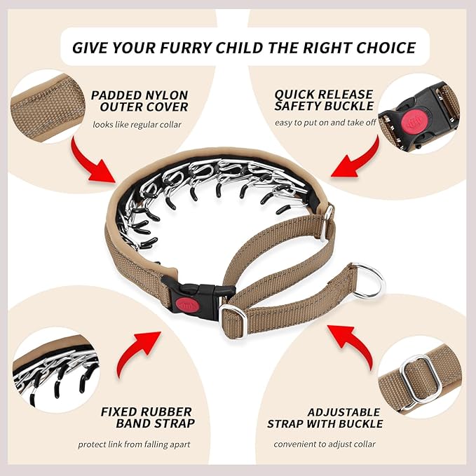 Martingale No Pull Dog Collar for Large Medium Small Dogs, Heavy Duty Nylon Reflective Adjustable Anti Pull Slip Collar with Buckle for Training Walking M Khaki