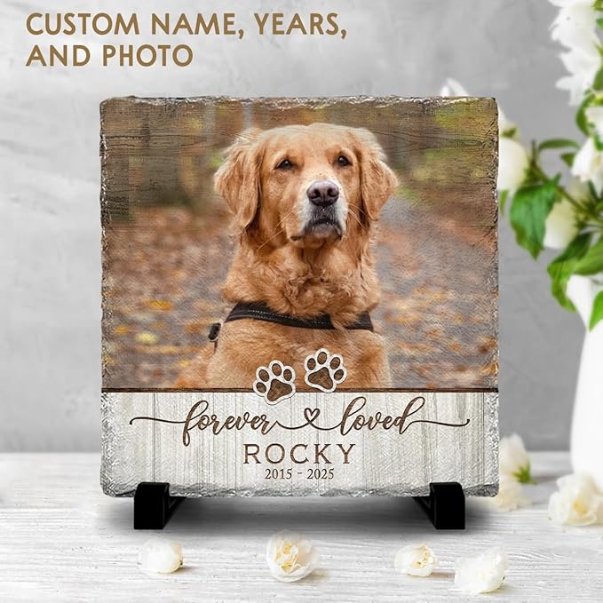 Personalized Memorial Stone - Sympathy Gift for Pet Lovers - Heart and Square Shape Headstones (Square 05)