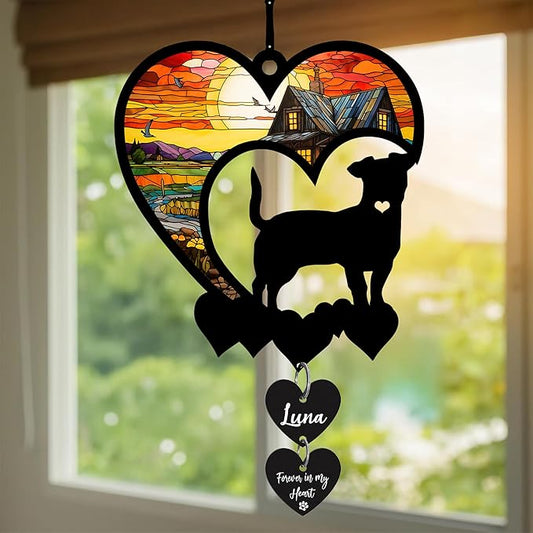 NAZENTI Personalized Dog Memorial Suncatcher, Loss of Pets Hanging Ornament, Sympathy Gift, Custom Bereavement Gifts Dogs, Dog Remembrance Gifts, Dogs Wind Chimes Memorial, Pet Owner