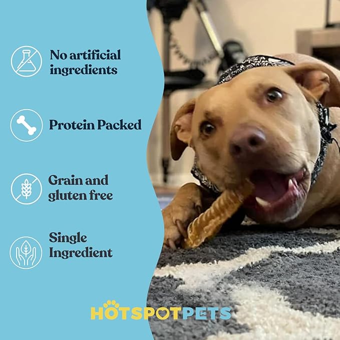 hotspot pets Premium Beef Trachea for Dogs 6" Strips Split -(20 Pack) All Natural Grass-Fed Beef Dog Chews, Rich in Glucosamine Chondroitin for Joint Health, Single Ingredient No Rawhide Dog Treats