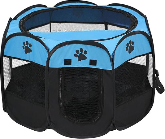 Cat Dog Playpen, Puppy Pet Playpen Indoor for Small Dog Crate Tent Cage Outdoor, Portable Pop Up Dogs Enclosure Kennel with Carrying Case for Dogs/Cats/Rabbits Blue.