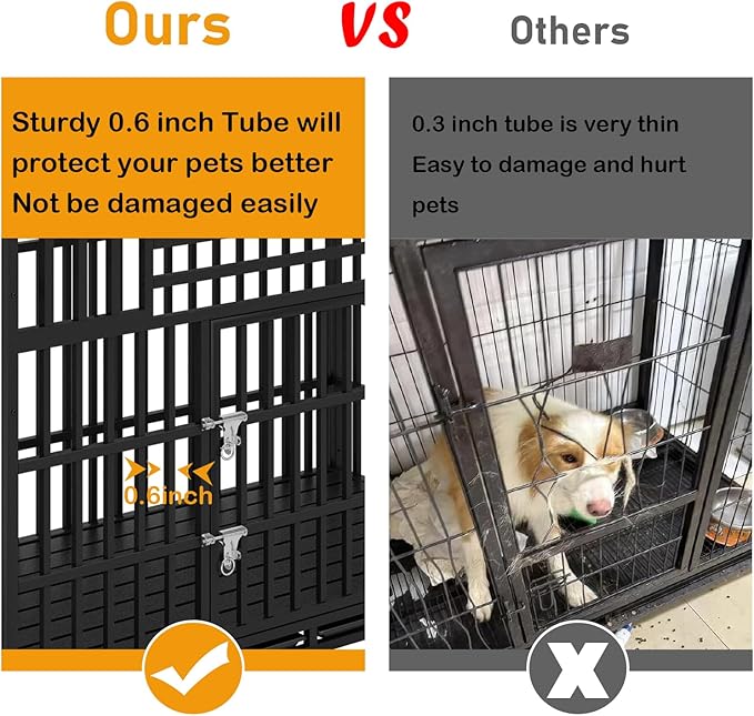 56 inch Indestructible Heavy Duty Dog Crate, Escape-Proof Indoor Impact Dog Cage for Large Giant Dogs, High Anxiety Pet Kennel with 2 Trays, 4 Wheels, 4 Locks and Double Door, XL XXL