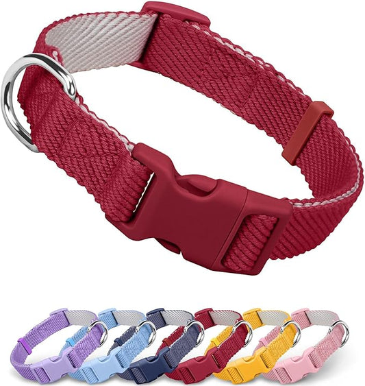 Dynmeow Soft and Breathable Cotton Dog Collar, Durable Adjustable Pet Collar with Quick-Release Buckle, Lightweight for Sensitive Skin for Small and Medium Dogs, Red, S