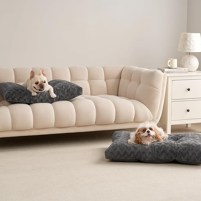 EHEYCIGA Washable Small Dog Bed for Crate 23x18 Inch, Reversible Kennel Pad for Puppy Weight Up to 25 lbs, Plush and Comfy Pet Sleeping Mat, Charcoal