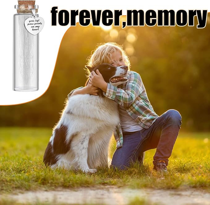 Nuenen 2 Pcs Pet Memorial Hair Keepsake Pet Fur Glass Bottle with Heart Shape Ornaments and White Organza Bags Pets Passing Away Funerary Bereavement Remembrance Loss Sympathy Gift for Dog Cat Ashes
