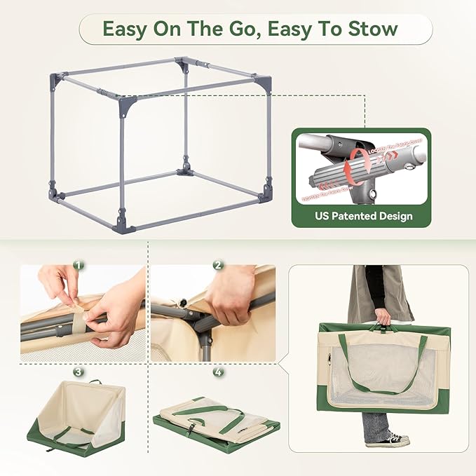 36" Collapsible Dog Crate for Large Dogs - Portable Soft Travel Kennel with Lockable Zippers, Waterproof Base, Washable Cover, Patented Screw Frame for Adjustable Tension, Outdoor, Indoor, Car Use